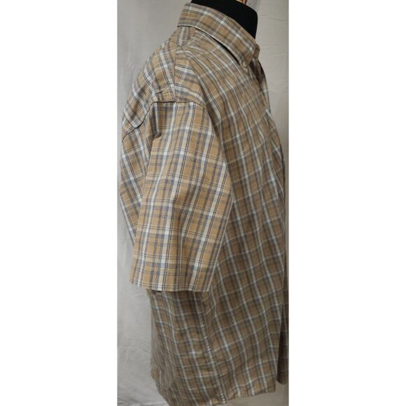 Wrangler Cool River Mens Large Tan Plaid  Short Sleeve Button Down Western Shirt - Picture 6 of 11